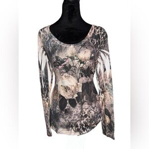 VTG 90s  Cache made in USA Large embellished pale pink/grey  Long Sleeve Tunic